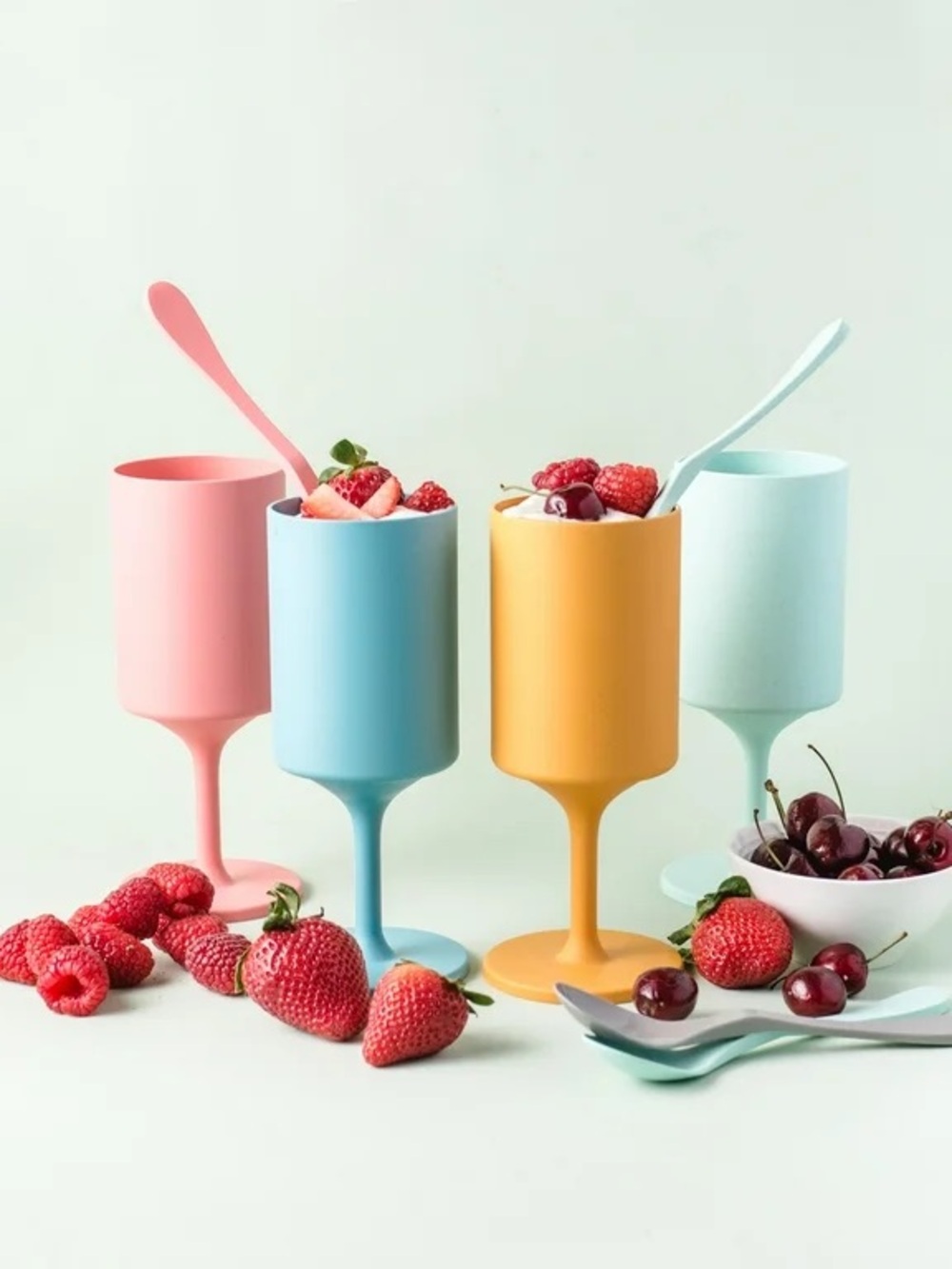 Multi-Color Modern Stemmed Outdoor Wine Glasses - Pink, Blue, Yellow, Mint